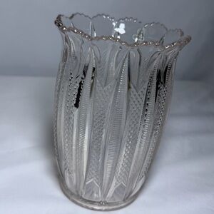 Vintage Clear Crystal Glass Vase Tall Large 3D Retro Scalloped Edges Home Decor